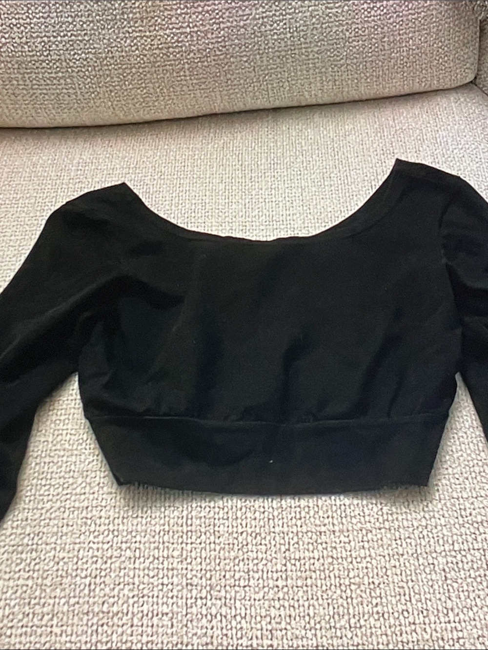 Sleek Black Long-Sleeve Cropped Scoop-Neck Top